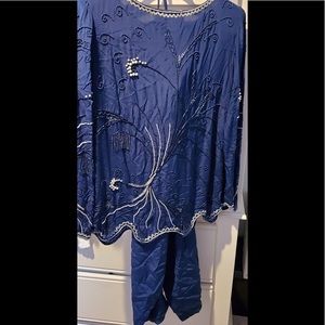 GUC Vintage navy blue Argenti Notte Sequence silk blouse with silk pants M